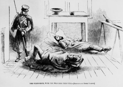 David Strother sketch of Brown and Stevens in paymaster's office